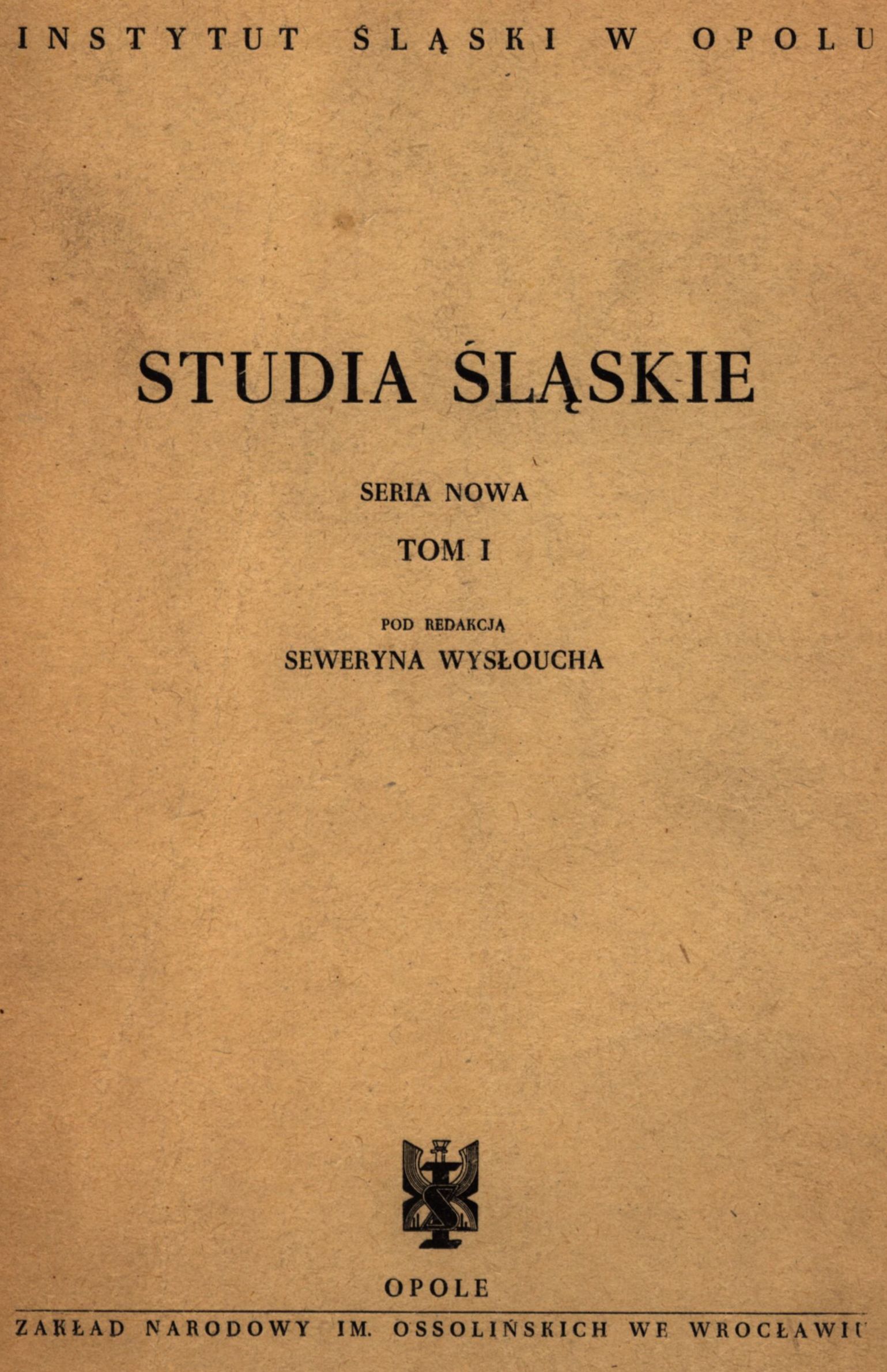 Studia Śląskie tom 1 - okładka